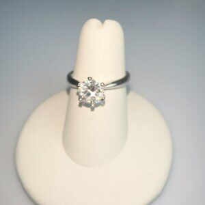 Moissanite Solitaire Engagement Ring Silver Band Size 6 With GRA Certification